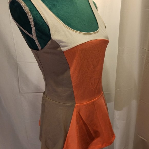 Express NWT Block Colored Peplum Tank Coral, Beige, White M - Picture 4 of 11